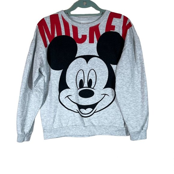 Disney Mickey Mouse Long Sleeve Sweatshirt Gray Spellout Retro Graphic Medium - Picture 1 of 8